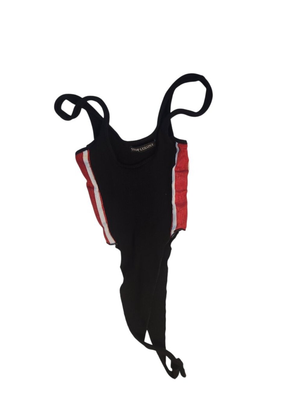High Cut Bodysuit Black with Red and White Stripes Size S